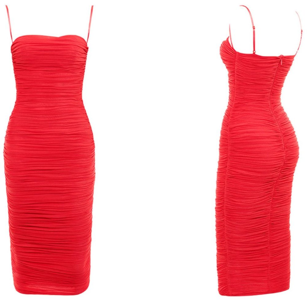 RARE HOUSE OF CB 'Sirene' Red Gathered Organza Mesh Dress NWT - Picture 7 of 11